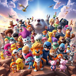 A spectacular movie poster featuring an incredible ensemble of characters from Wonder Pets, Pocoyo, Krypto the Super Dog, Pokemon, Trolls, Pink Panther, Rio 2, Scooby-Doo and Guess Who, Hair Bear Bunch, The Mr