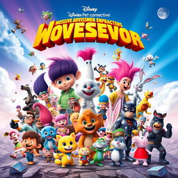 A spectacular movie poster featuring an incredible ensemble of characters from Wonder Pets, Pocoyo, Krypto the Super Dog, Pokemon, Trolls, Pink Panther, Rio 2, Scooby-Doo and Guess Who, Hair Bear Bunch, The Mr