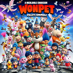 A spectacular movie poster featuring an incredible ensemble of characters from Wonder Pets, Pocoyo, Krypto the Super Dog, Pokemon, Trolls, Pink Panther, Rio 2, Scooby-Doo and Guess Who, Hair Bear Bunch, The Mr