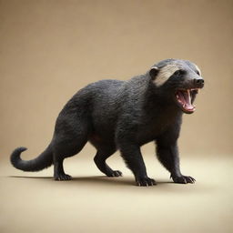 A 3D image of an extraordinary creature, half dog, half Honey Badger. One half resonates with the dog's loyalty, the other half showcases the Honey Badger's fierce spirit.