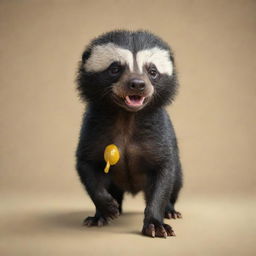 A 3D image of an extraordinary creature, half dog, half Honey Badger. One half resonates with the dog's loyalty, the other half showcases the Honey Badger's fierce spirit.