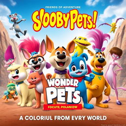 An exciting movie poster featuring characters from Wonder Pets, Pocoyo, Krypto the Super Dog, Pokemon, Trolls, Pink Panther, Rio 2, and Scooby-Doo and Guess Who