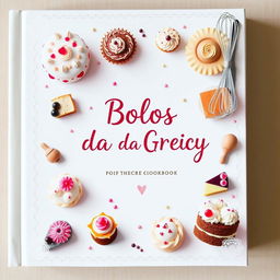 A charming and inviting cover design for the cookbook titled "Bolos da Greicy"