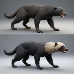 A breathtaking 3D model of a fusion creature which is half dog and half Honey Badger. One half portrays the friendly attributes of a dog, while the other half reveals the intense features of a Honey Badger.