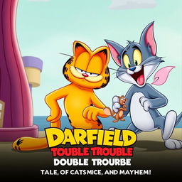 A lively and humorous movie poster featuring Garfield and Tom and Jerry in a delightful comic scene