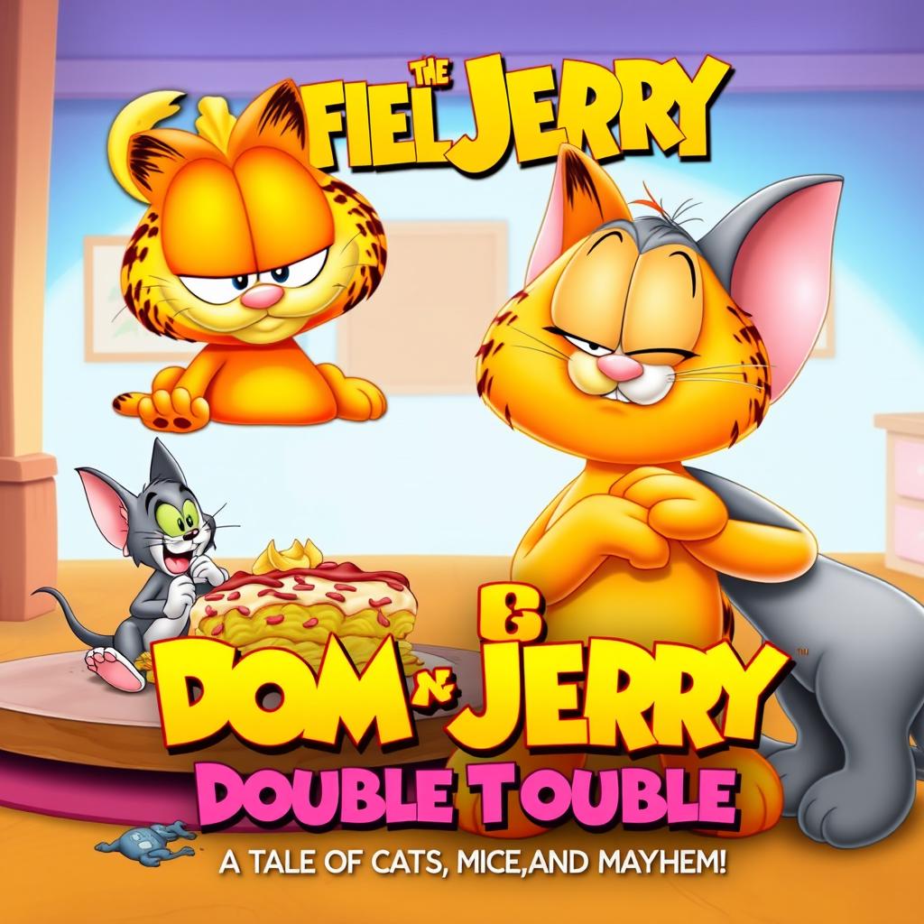 A lively and humorous movie poster featuring Garfield and Tom and Jerry in a delightful comic scene