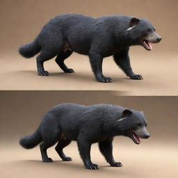 A breathtaking 3D model of a fusion creature which is half dog and half Honey Badger. One half portrays the friendly attributes of a dog, while the other half reveals the intense features of a Honey Badger.