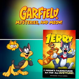 An engaging and vibrant episode title card and movie poster featuring the iconic characters Garfield, Scooby-Doo, and Tom and Jerry