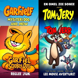 An engaging and vibrant episode title card and movie poster featuring the iconic characters Garfield, Scooby-Doo, and Tom and Jerry