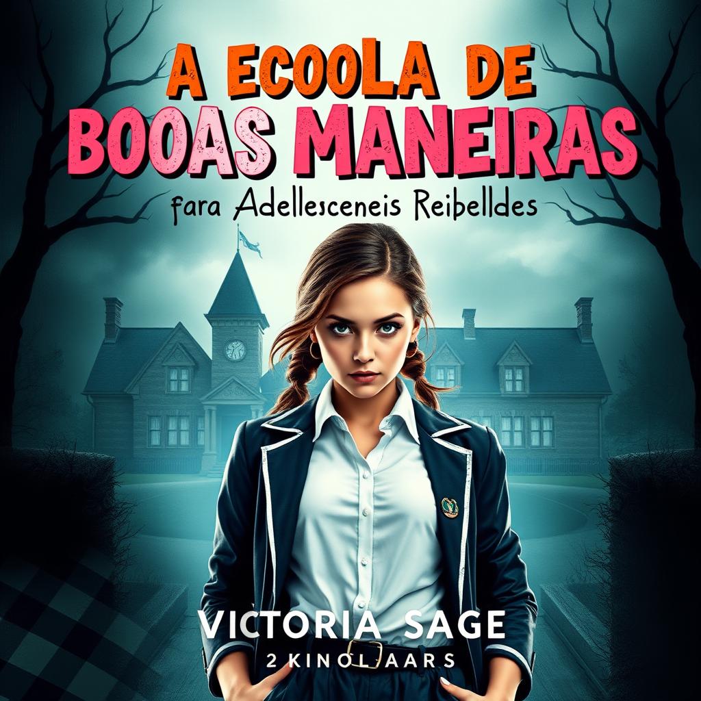 Book cover design featuring the bold and playful title 'A Escola de Boas Maneiras para Adolescentes Rebeldes'