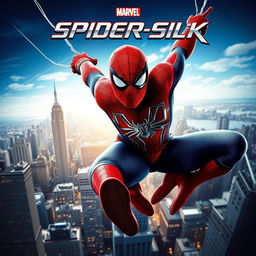 Dynamic and action-packed movie cover featuring Spider-Man swinging through the city with spider webs trailing behind him