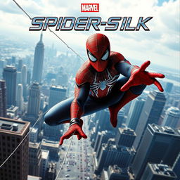 Dynamic and action-packed movie cover featuring Spider-Man swinging through the city with spider webs trailing behind him