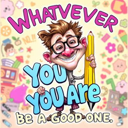 A humorous and motivational caricature featuring the quote "Whatever you are, be a good one