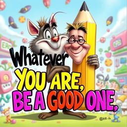 A humorous and motivational caricature featuring the quote "Whatever you are, be a good one