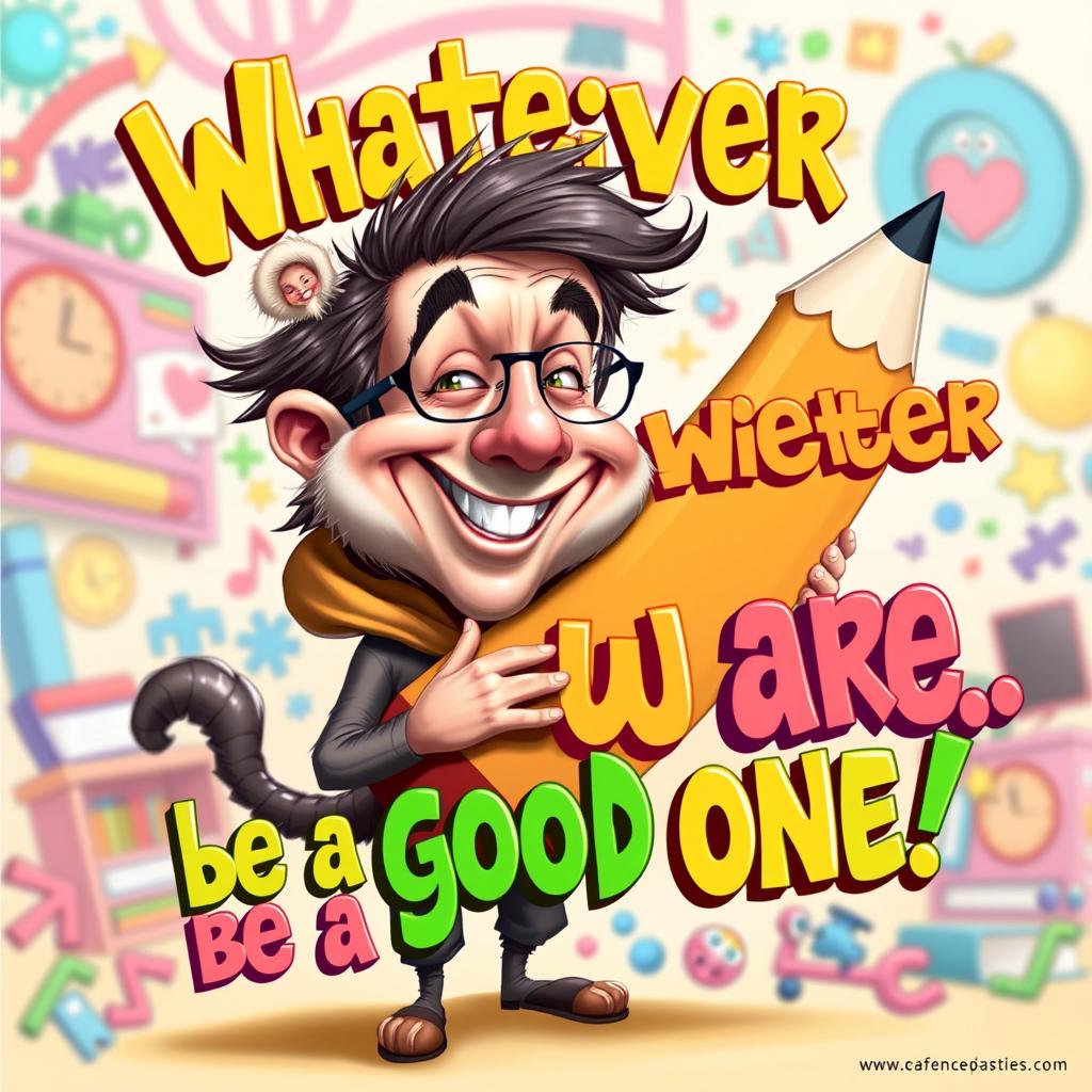 A humorous and motivational caricature featuring the quote "Whatever you are, be a good one