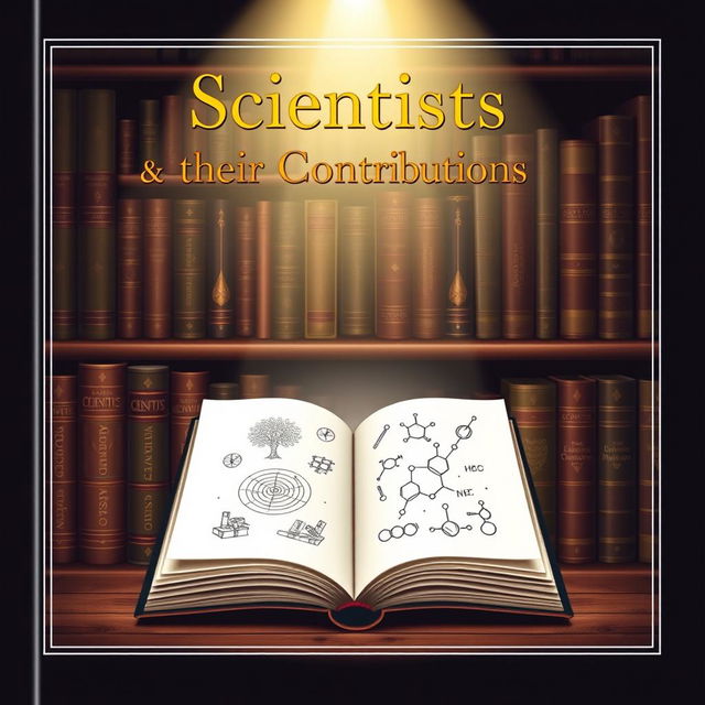 A sophisticated and elegant cover design for the book "Scientists & their Contributions