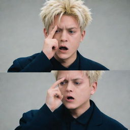 Satoru Gojo from Jujutsu Kaisen mimicking the popular Josh Hutcherson whistle meme.