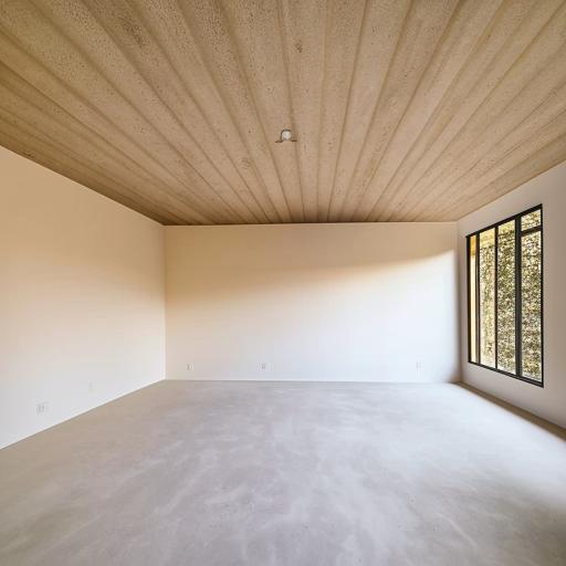 Generate an image of a spacious 20 feet by 15 feet room without any furniture, showcasing exposed walls and ceiling.