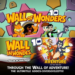 An exciting episode title card and movie poster featuring Garfield, Scooby-Doo, Hole in the Wall, Ben 10, and Tom and Jerry