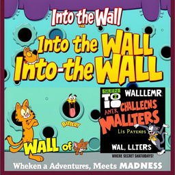 An energetic and whimsical episode title card and movie poster featuring Garfield, Scooby-Doo, Hole in the Wall, Ben 10, The Secret Saturdays, and Tom and Jerry