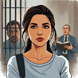 An illustration for the fictional modern-day story 'The Justice of God', showcasing a central image of a Christian college-aged woman