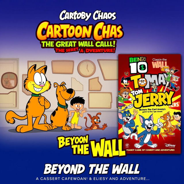 A vibrant episode title card and movie poster featuring Garfield, Scooby-Doo, Hole in the Wall, Ben 10, The Secret Saturdays, What a Cartoon!, Totally Spies, and Tom and Jerry