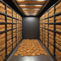 A massive, secure vault filled to the brim with crispy golden hashbrowns