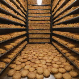 A massive, secure vault filled to the brim with crispy golden hashbrowns