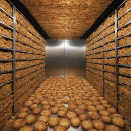 A massive, secure vault filled to the brim with crispy golden hashbrowns