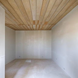 Generate an image of a spacious 20 feet by 15 feet room without any furniture, showcasing exposed walls and ceiling.