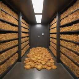 A massive, secure vault filled to the brim with crispy golden hashbrowns