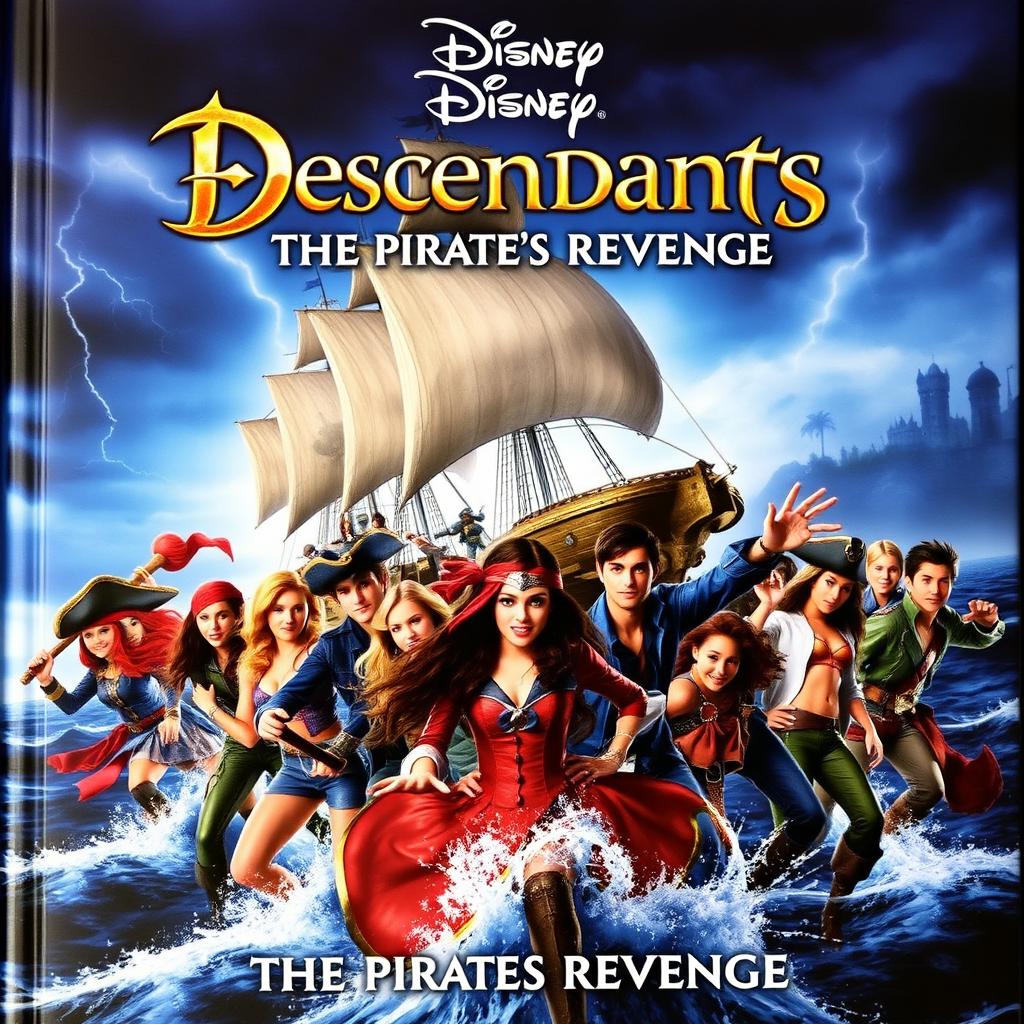 Movie cover for "Disney Descendants: The Pirate's Revenge" featuring an ensemble of colorful and adventurous characters from the Descendants series