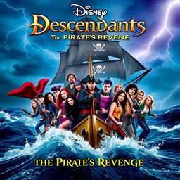 Movie cover for "Disney Descendants: The Pirate's Revenge" featuring an ensemble of colorful and adventurous characters from the Descendants series