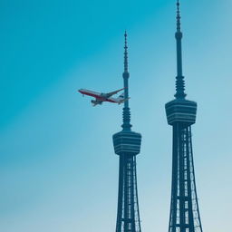 A peaceful blue sky with two majestic towers in the foreground, gracefully reaching towards the heavens