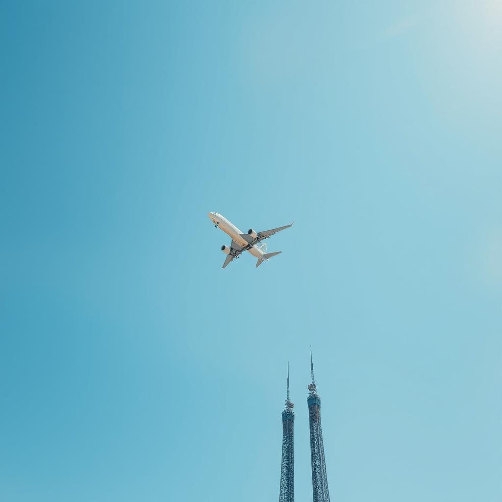 A peaceful blue sky with two majestic towers in the foreground, gracefully reaching towards the heavens