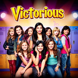 TV show cover for "Victorious" featuring the main ensemble cast against a vibrant and colorful high school backdrop