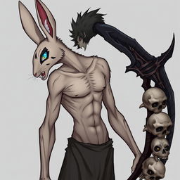 A slender male with two distinctive parents, one being a human-rabbit hybrid and the other a human-tiger hybrid