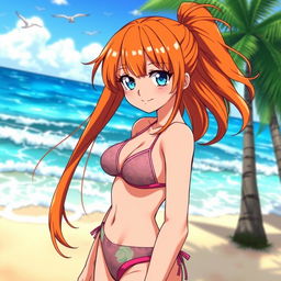 A portrait of Nami, the anime character from One Piece, wearing a stylish bikini