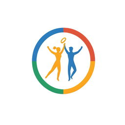 Logo of the Olympic cup with two people in a friendly hug, incorporated with the Olympic rings and torch.