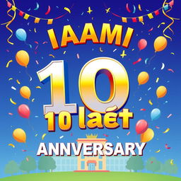 A vibrant and festive poster celebrating the 10th anniversary of a dormitory