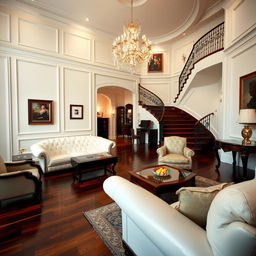 A luxurious living room with an elegant and sophisticated atmosphere