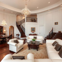 A luxurious living room with an elegant and sophisticated atmosphere