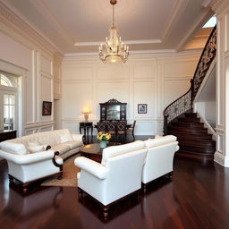 A luxurious living room with an elegant and sophisticated atmosphere