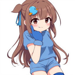 Anime-style illustration of a girl with dark brown eyes and slightly protruding fangs, adding a hint of playfulness or mischievousness