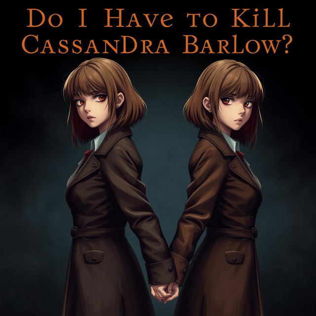 Two brown-haired girls who are killers holding hands, standing back-to-back