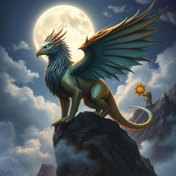 A majestic Dungeons & Dragons (DND) mythical creature, combining the features of a griffin and a dragon