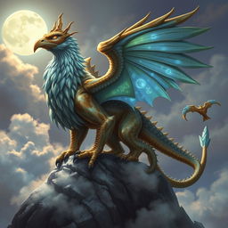 A majestic Dungeons & Dragons (DND) mythical creature, combining the features of a griffin and a dragon