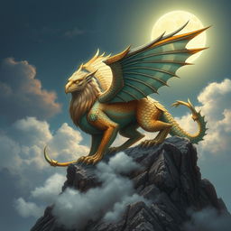 A majestic Dungeons & Dragons (DND) mythical creature, combining the features of a griffin and a dragon