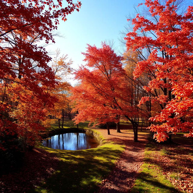 A picturesque landscape embodies the essence of autumn in a serene countryside