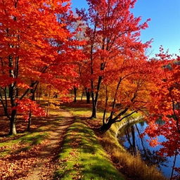 A picturesque landscape embodies the essence of autumn in a serene countryside